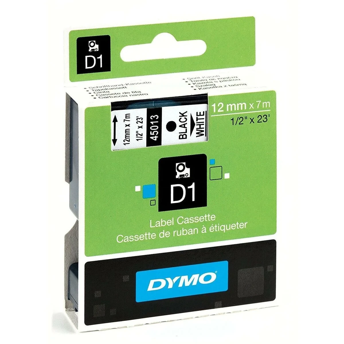 Cinta Laminada para Rotuladoras Dymo D1 45013 12 mm LabelManager™ Blanco Negro (5 Unidades)