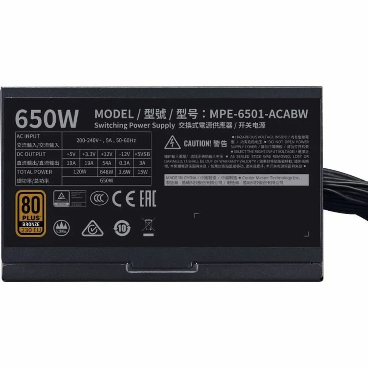 Fuente de Alimentación Cooler Master MPE-6501-ACABW-BEU 650 W ATX 80 Plus Bronze