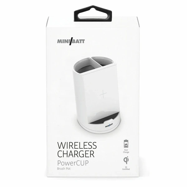 Cargador Inalámbrico con Soporte para Móviles MiniBatt PowerCUP Lapicero Blanco