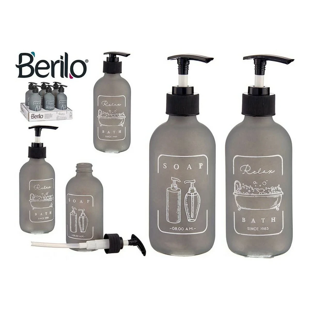 Dispensador de Jabón Berilo Negro Gris Vidrio Polipropileno 250 ml