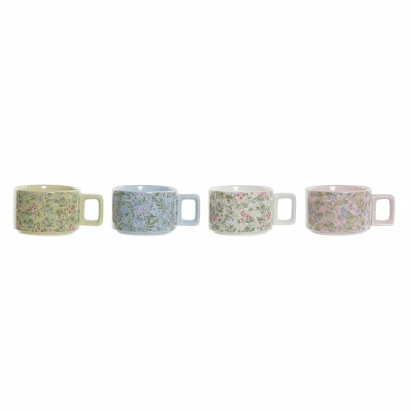 Juego de Tazas de Café DKD Home Decor Azul Verde Rosa Metal Dolomita 260 ml