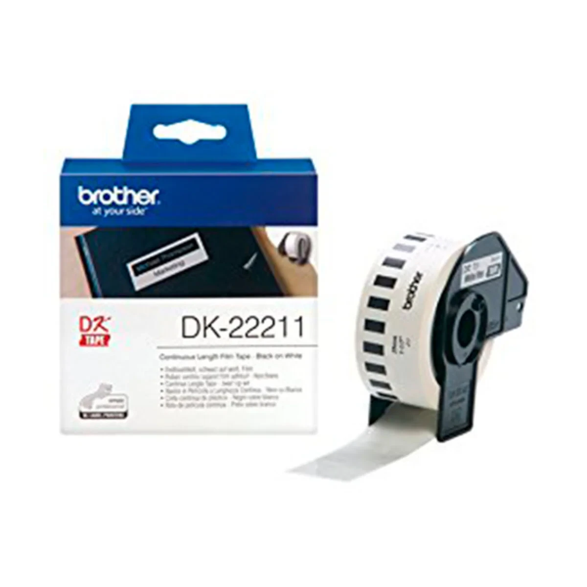 Cinta de Película Continua Brother DK22211 29 mm Negro Negro/Blanco Blanco