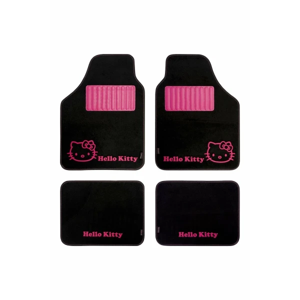 Set de Alfombrillas para Coche Hello Kitty Negro Rosa (4 pcs)