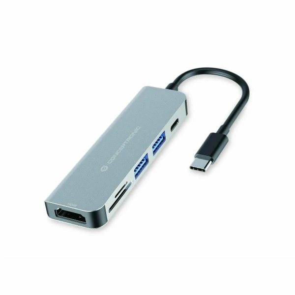 Hub USB Conceptronic 6 en 1 Gris Aluminio