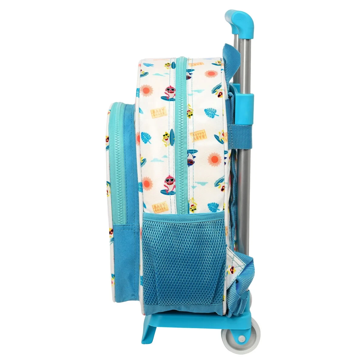 Mochila Escolar con Ruedas Baby Shark Surfing Azul Blanco 26 x 34 x 11 cm