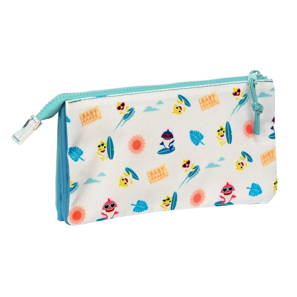 Portatodo Doble Baby Shark Surfing Azul Blanco 22 x 12 x 3 cm