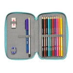 Plumier Doble Baby Shark Surfing Azul Blanco 12.5 x 19.5 x 4 cm (28 piezas)