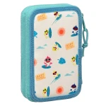 Plumier Doble Baby Shark Surfing Azul Blanco 12.5 x 19.5 x 4 cm (28 piezas)
