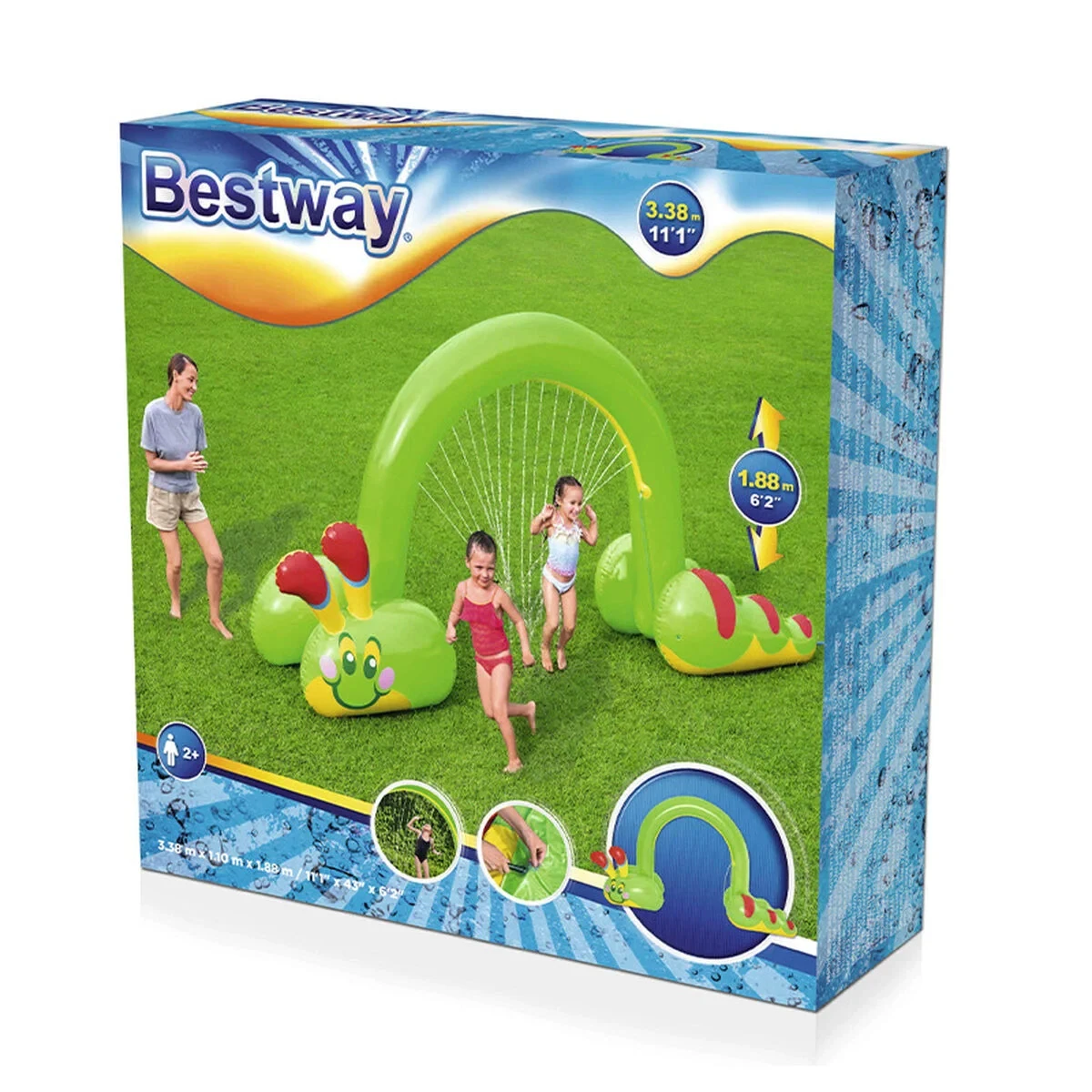 Bestway Aspersor Hinchable Jumbo Gusano 338x110x188 cm +2 Años Jardin 52398