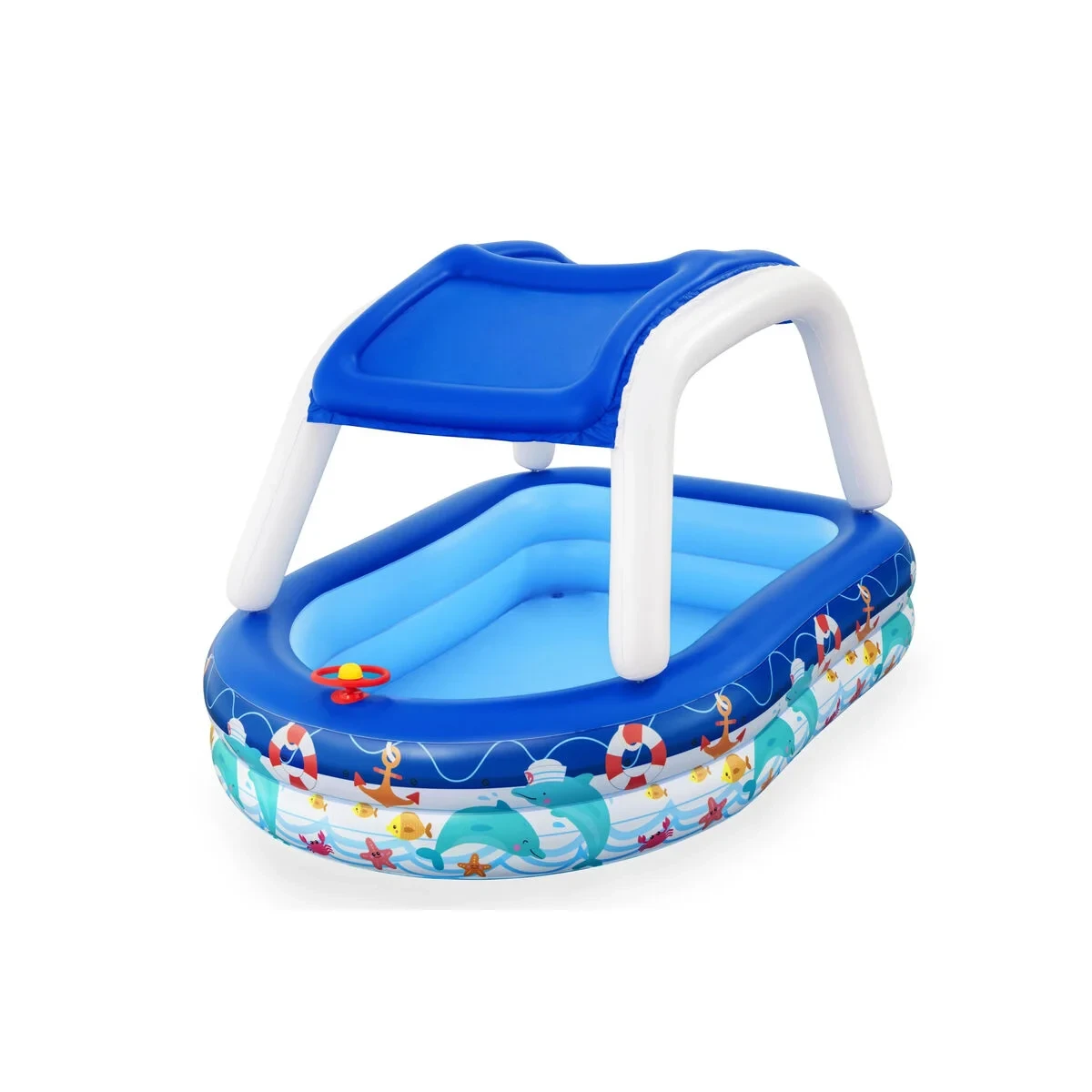 Bestway Piscina Hinchable Infantil Techo Desmontable Barco con Volante 213x155x132 cm +3 Años Jardin 54370