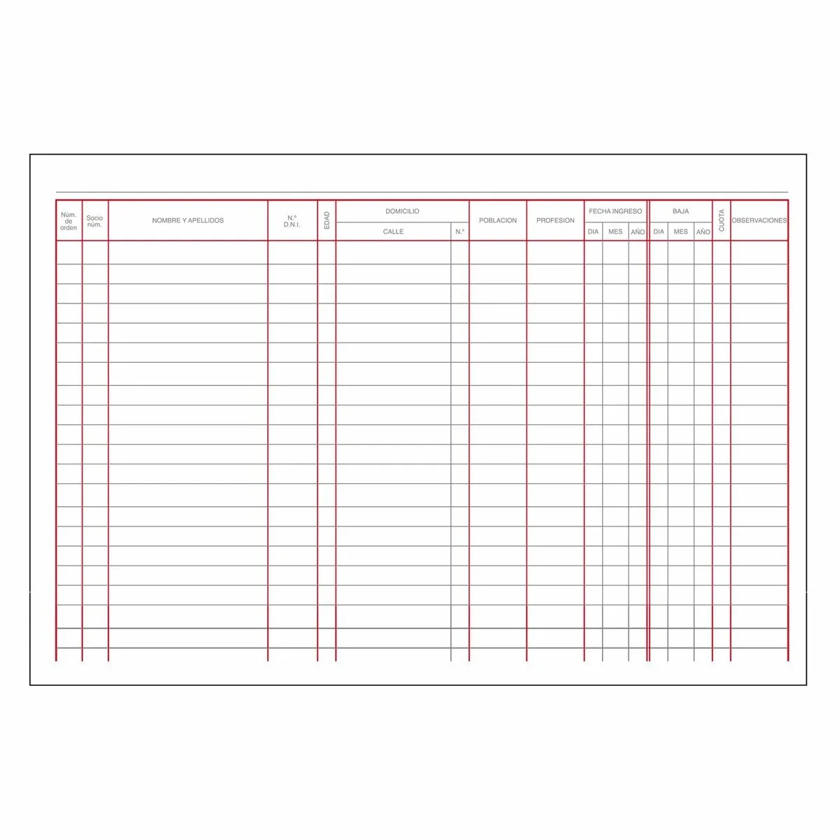 Libro Registro de Socios DOHE 09914 Burdeos A4 100 Hojas