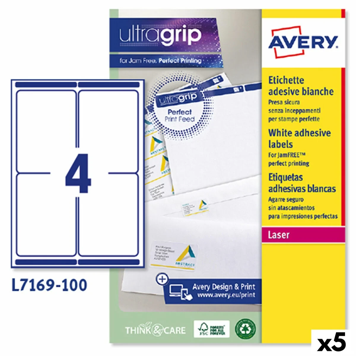 Etiquetas para Impresora Avery L7169 Blanco 100 Hojas 99,1 x 139 mm (5 Unidades)