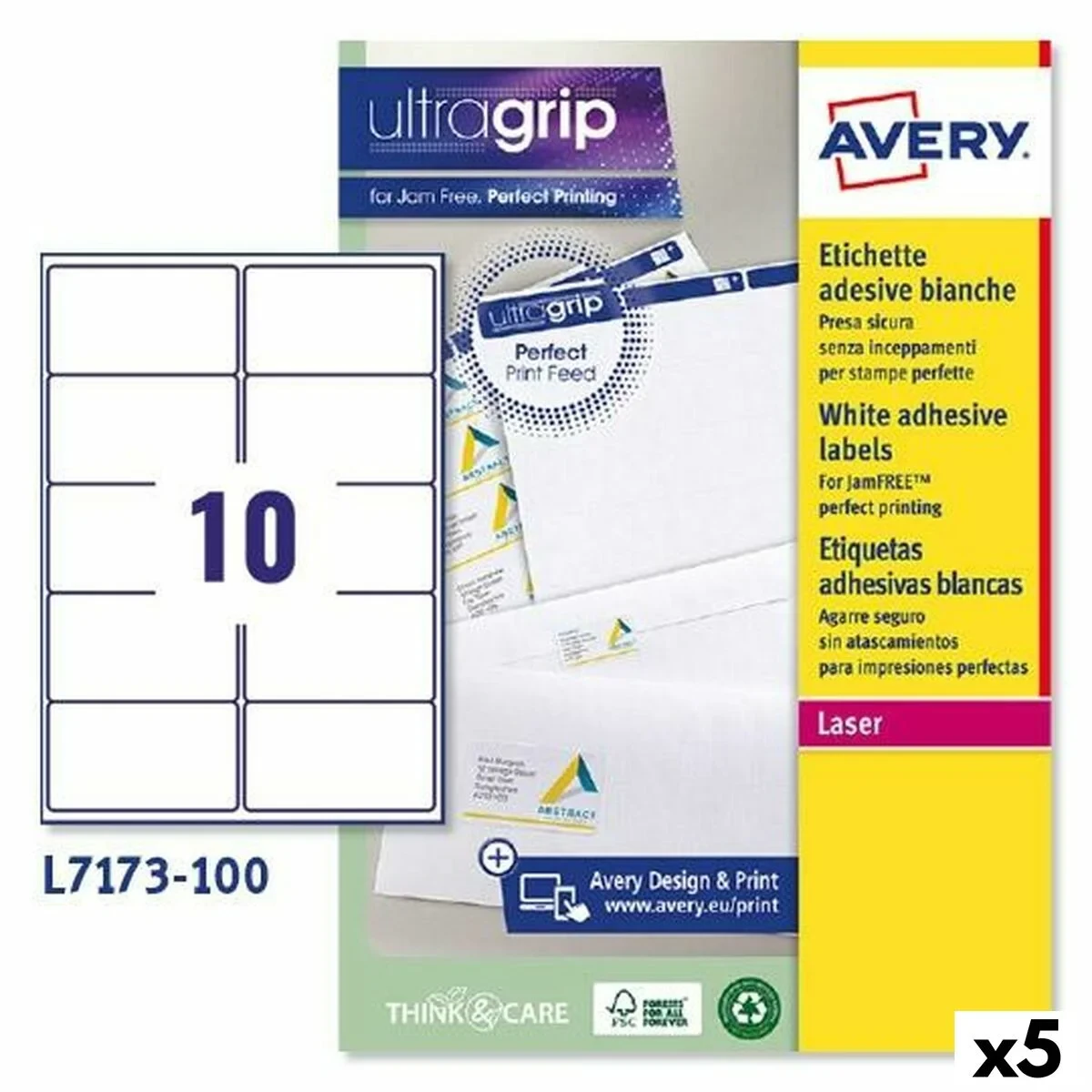 Etiquetas para Impresora Avery L7173 Blanco 100 Hojas 99,1 x 57 mm (5 Unidades)