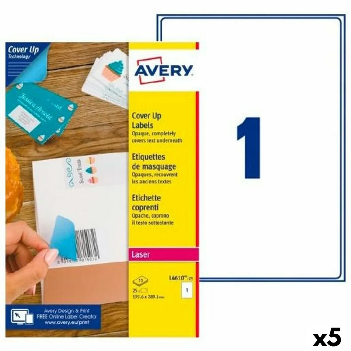 Etiquetas para Impresora Avery L4610 Blanco 25 Hojas 199,6 x 289,1 mm (5 Unidades)