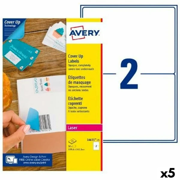 Etiquetas para Impresora Avery L4611 Blanco 25 Hojas 199,6 x 143,5 mm (5 Unidades)
