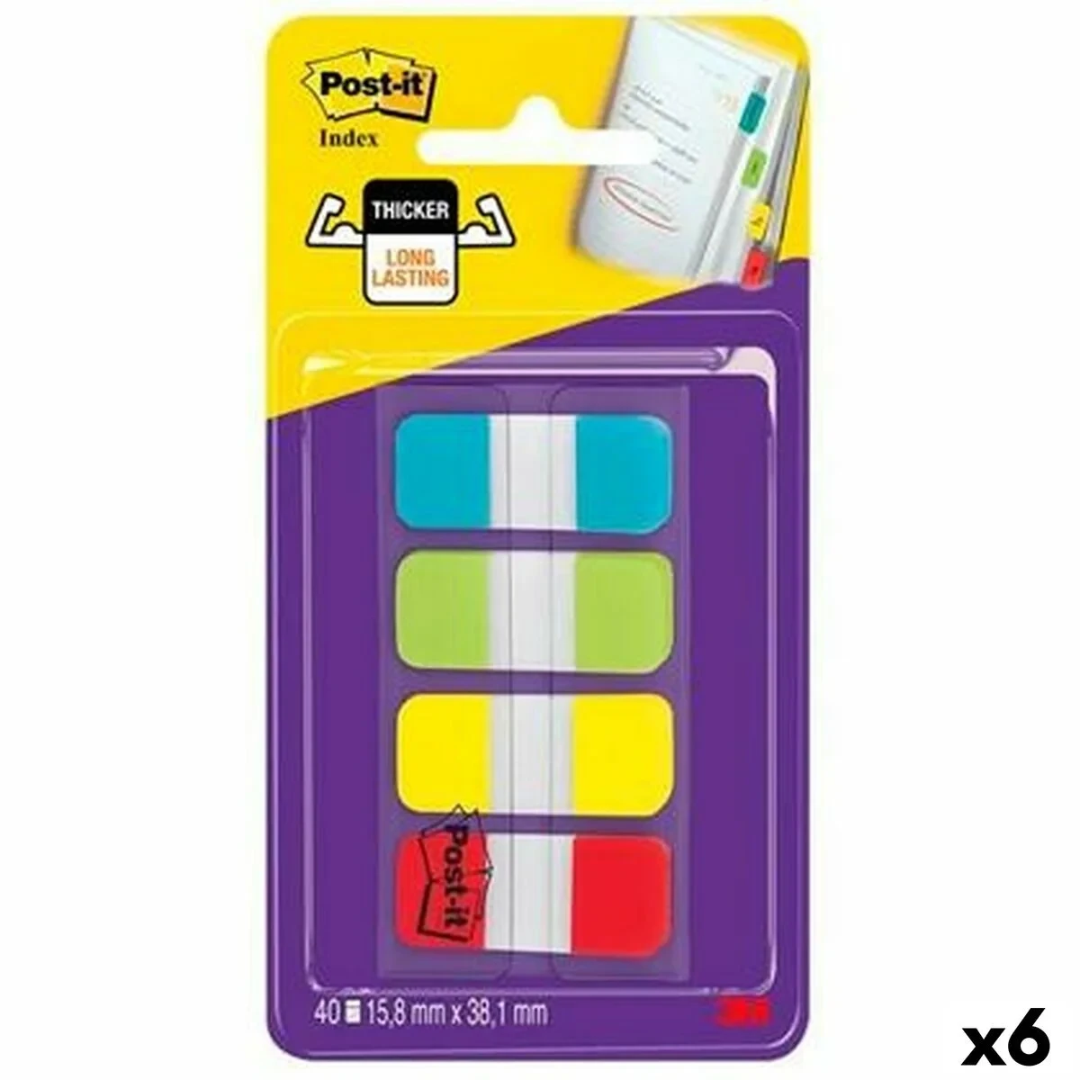 Set de Notas Adhesivas Post-it Index Multicolor 40 Hojas 15,8 x 38 mm (6 Unidades)