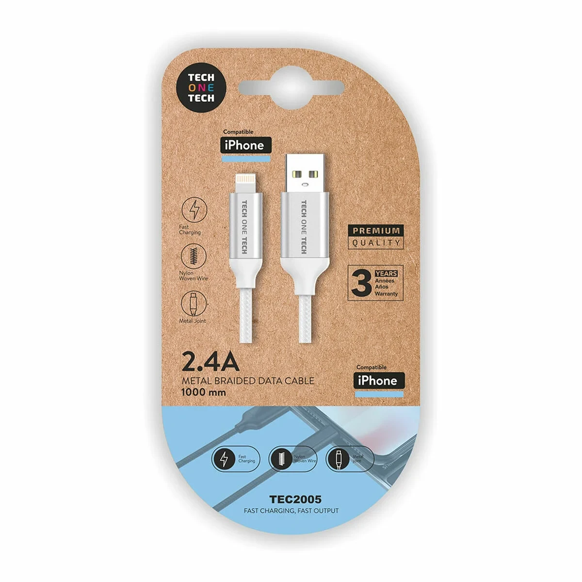Cable USB a Lightning Tech One Tech TEC2005 1 m Blanco