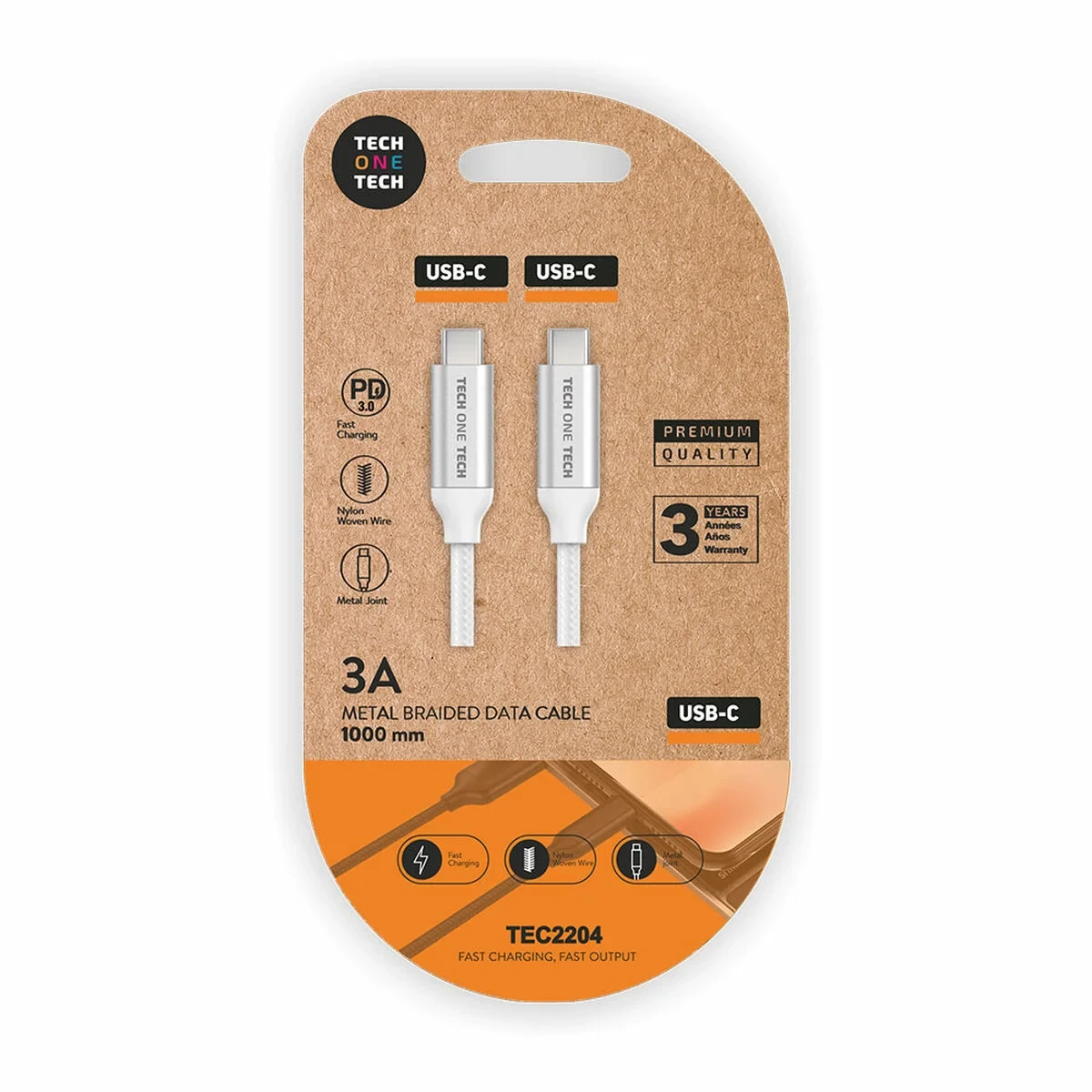 Cable USB-C a USB-C Tech One Tech TEC2204 1 m Blanco