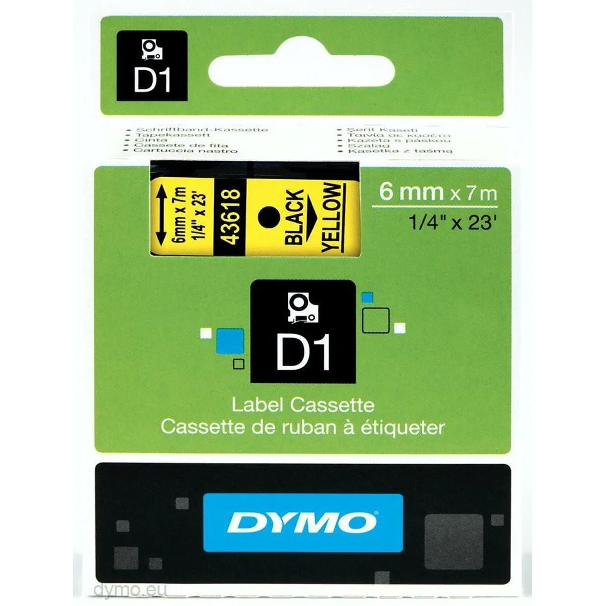 Cinta Laminada para Rotuladoras Dymo D1 43618 6 mm LabelManager™ Amarillo (5 Unidades)