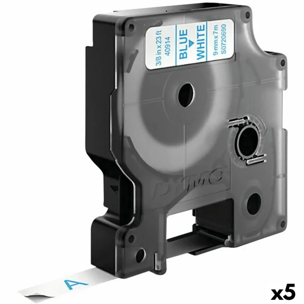 Cinta Laminada para Rotuladoras Dymo D1 40914 9 mm LabelManager™ Blanco Azul (5 Unidades)