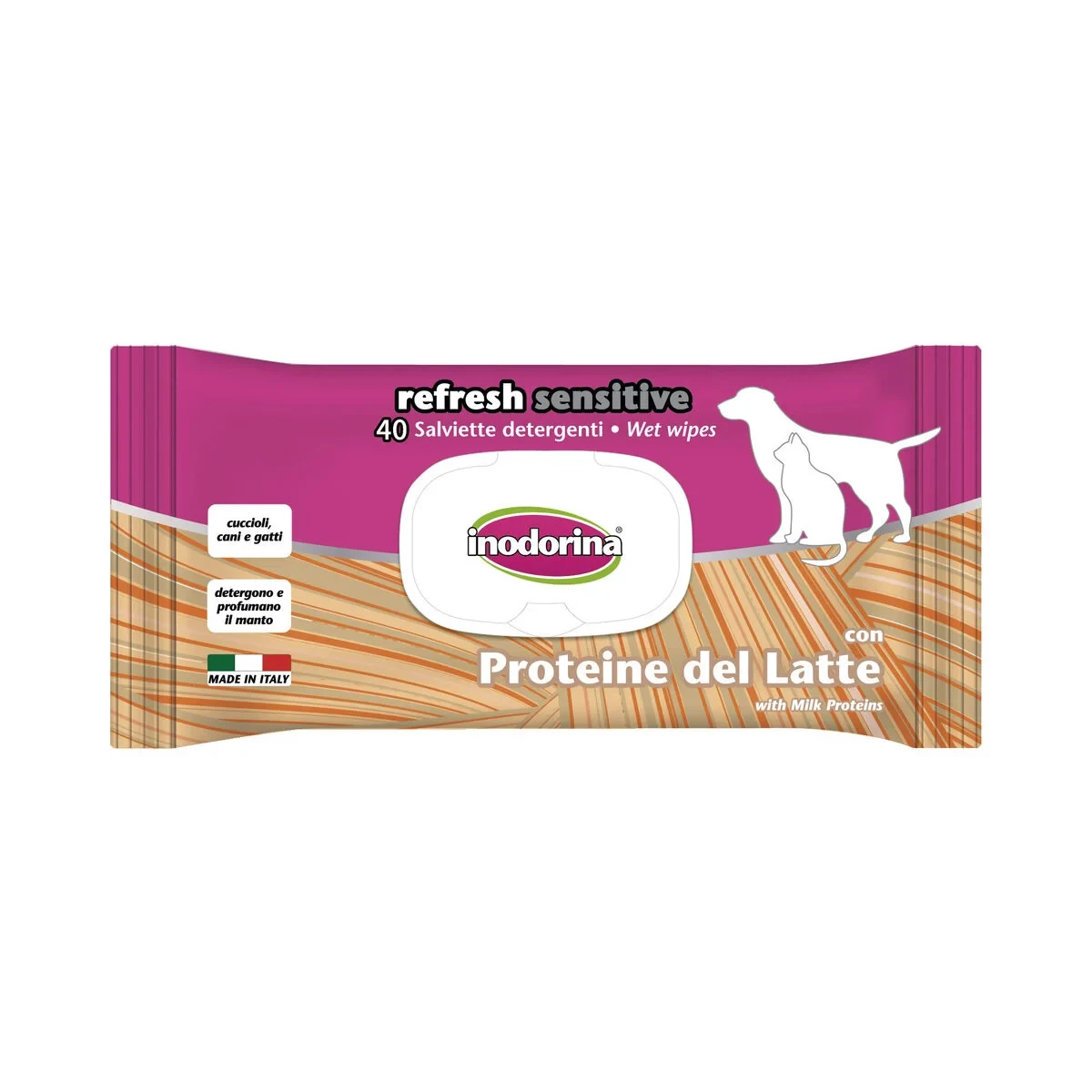 Toallitas Húmedas para Mascotas Inodorina REFRESH SENSITIVE Proteína de leche