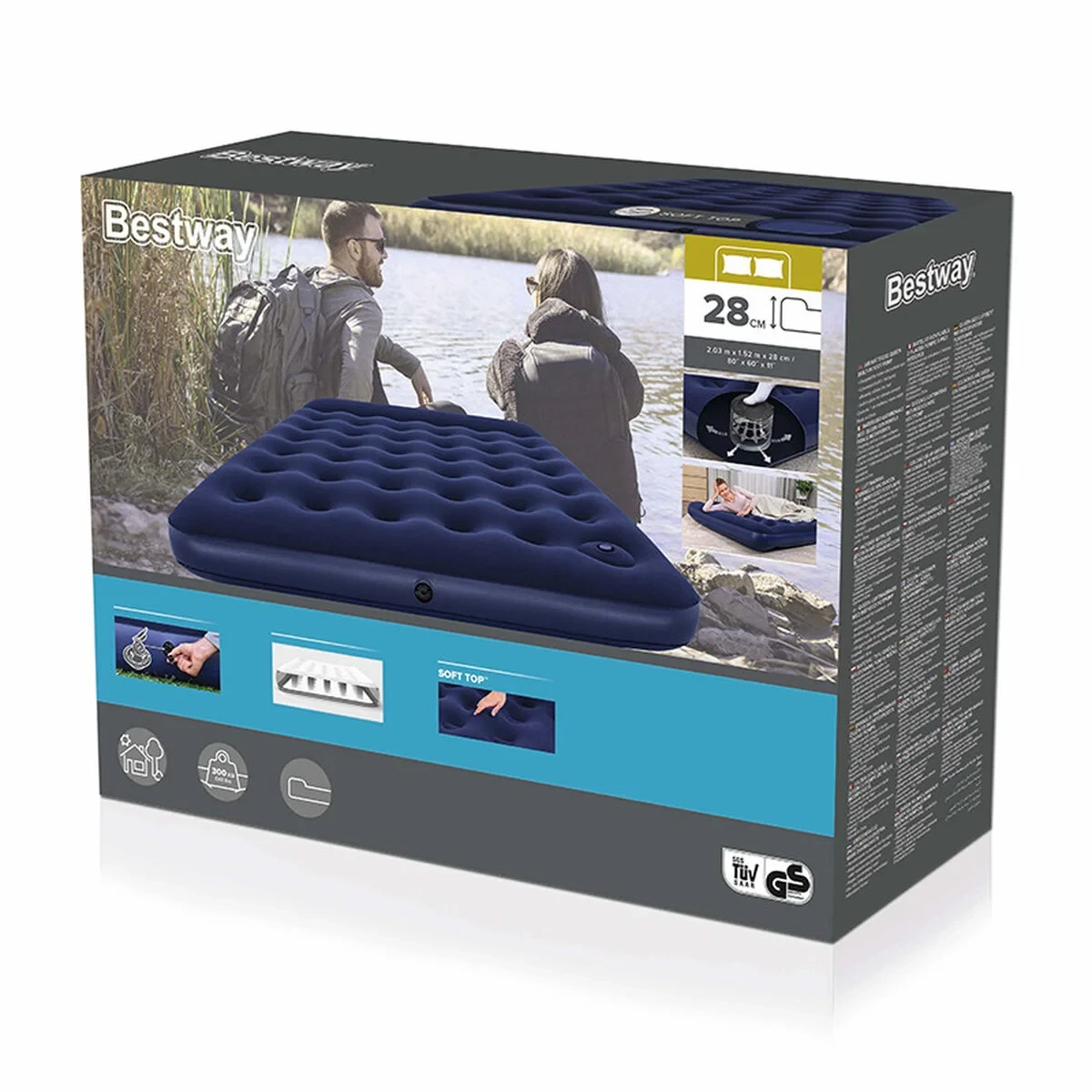 Bestway Colchon Doble con Hinchador de Pie 203x152x28 cm Hinchable y Camping 67226