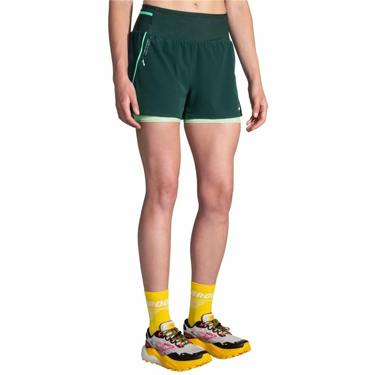Pantalones Cortos Deportivos para Mujer Brooks High Point 3" 2-in-1 2.0 Verde