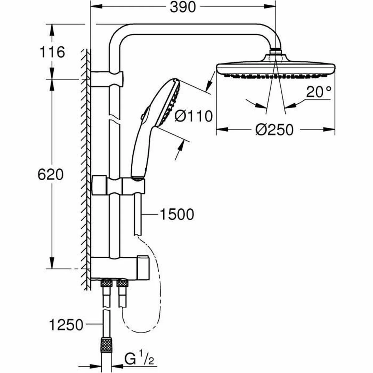 Columna de Ducha Grohe Vitalio Start System 250 Silicona