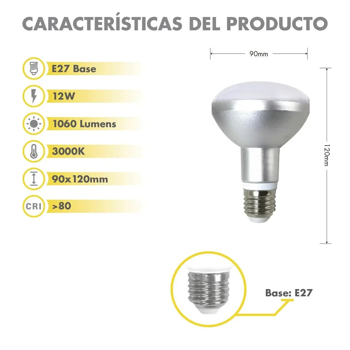 Bombilla LED Silver Electronics 999007 R90 E27 Gris 12 W 3000K