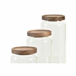 Set de 3 Botes DKD Home Decor Acacia Vidrio de Borosilicato (1 L) (400 ml) (700 ml) (3 Piezas)