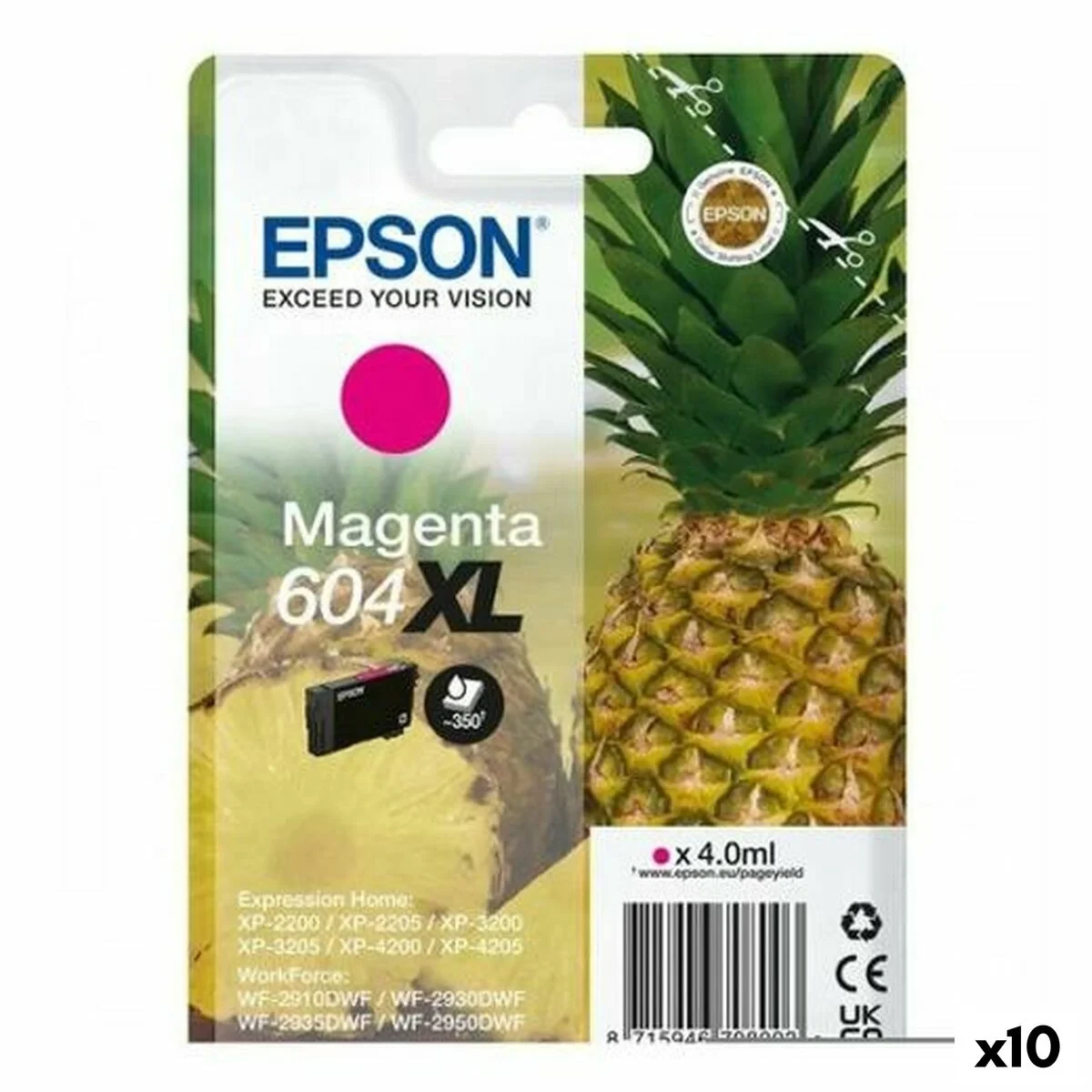 Cartucho de Tinta Original Epson XP-2200 WF-2910DWF 604XL Magenta (10 Unidades)