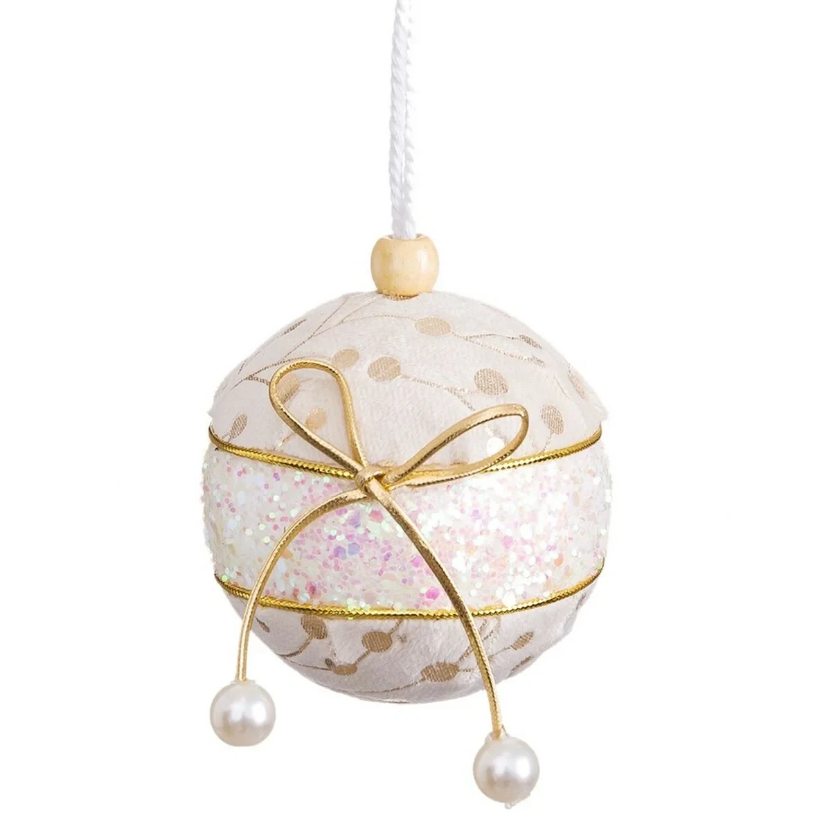 Bolas de Navidad Blanco Dorado Polyfoam Tejido Lazo 8 x 8 x 8 cm (4 Unidades)