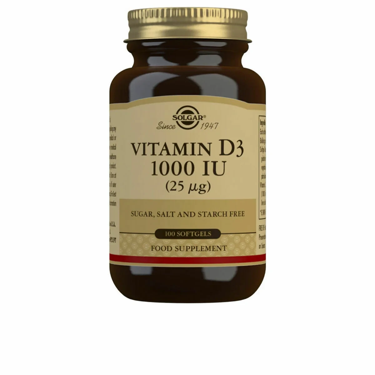 Vitamina D3 (Aceite de Hígado de Pescado y Colecalciferol) Solgar 1000 iu (100 Cápsulas)