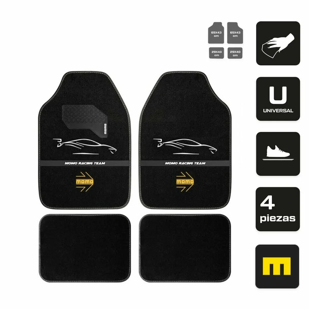 Alfombrilla para Coche MOMO MomlCM4A7BW Blanco/Negro Universal