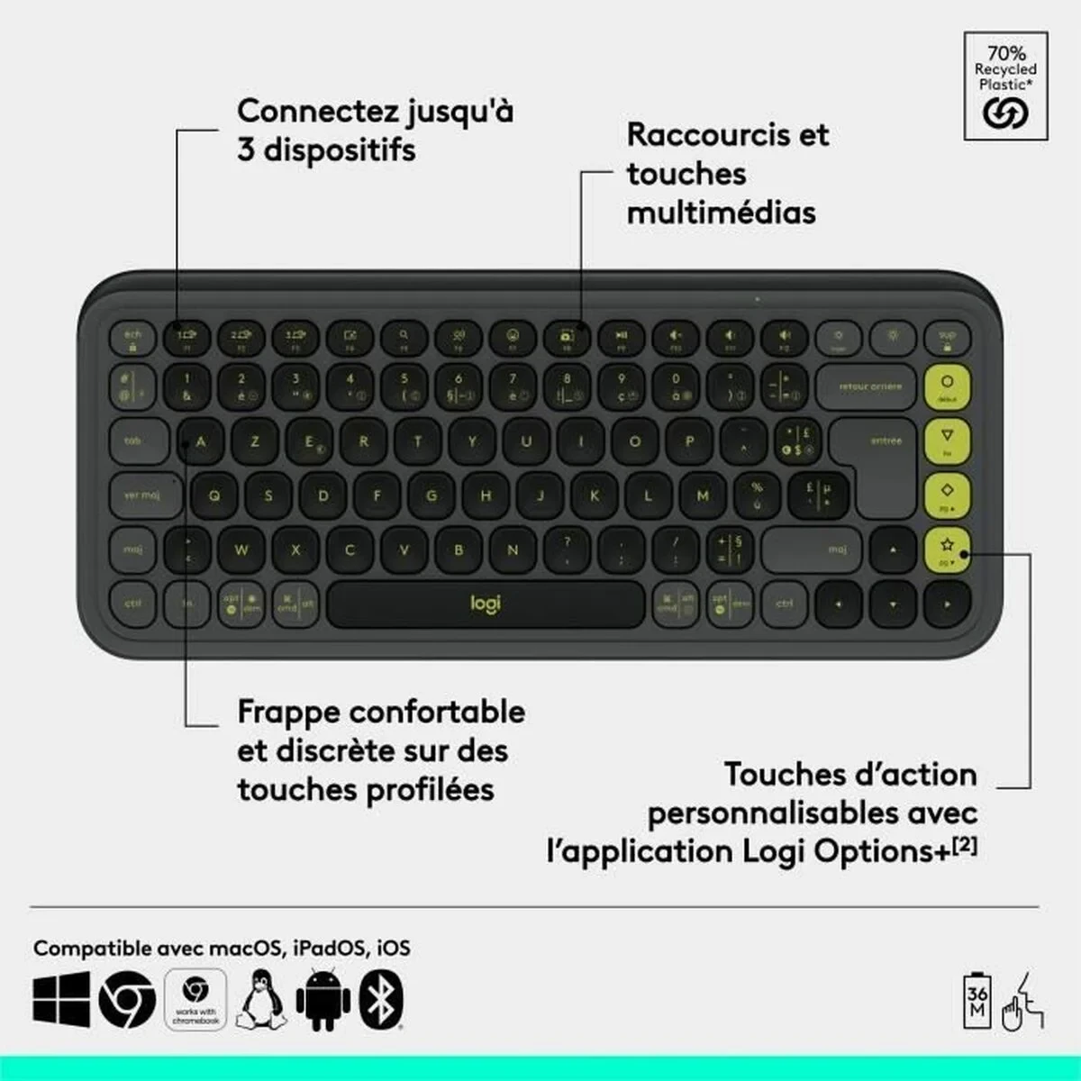 Teclado Inalámbrico Logitech Pop Icon Keys Gris oscuro AZERTY