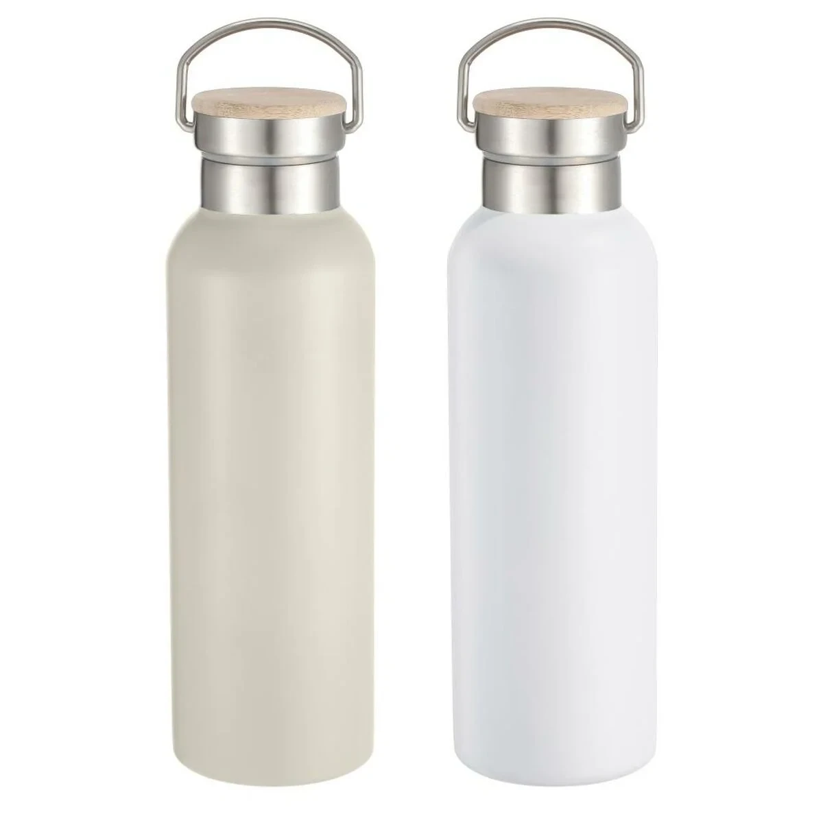 Botella de Agua Home ESPRIT Blanco Beige Natural Bambú Acero Inoxidable 500 ml (2 Unidades)