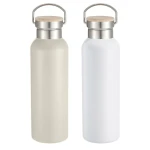 Botella de Agua Home ESPRIT Blanco Beige Natural Bambú Acero Inoxidable 500 ml (2 Unidades)