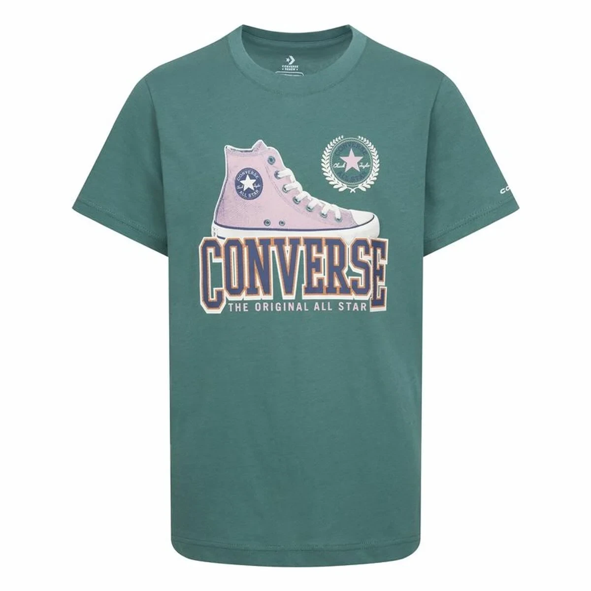 Camiseta de Manga Corta Infantil Converse Script Sneaker Gfx Sse Cian