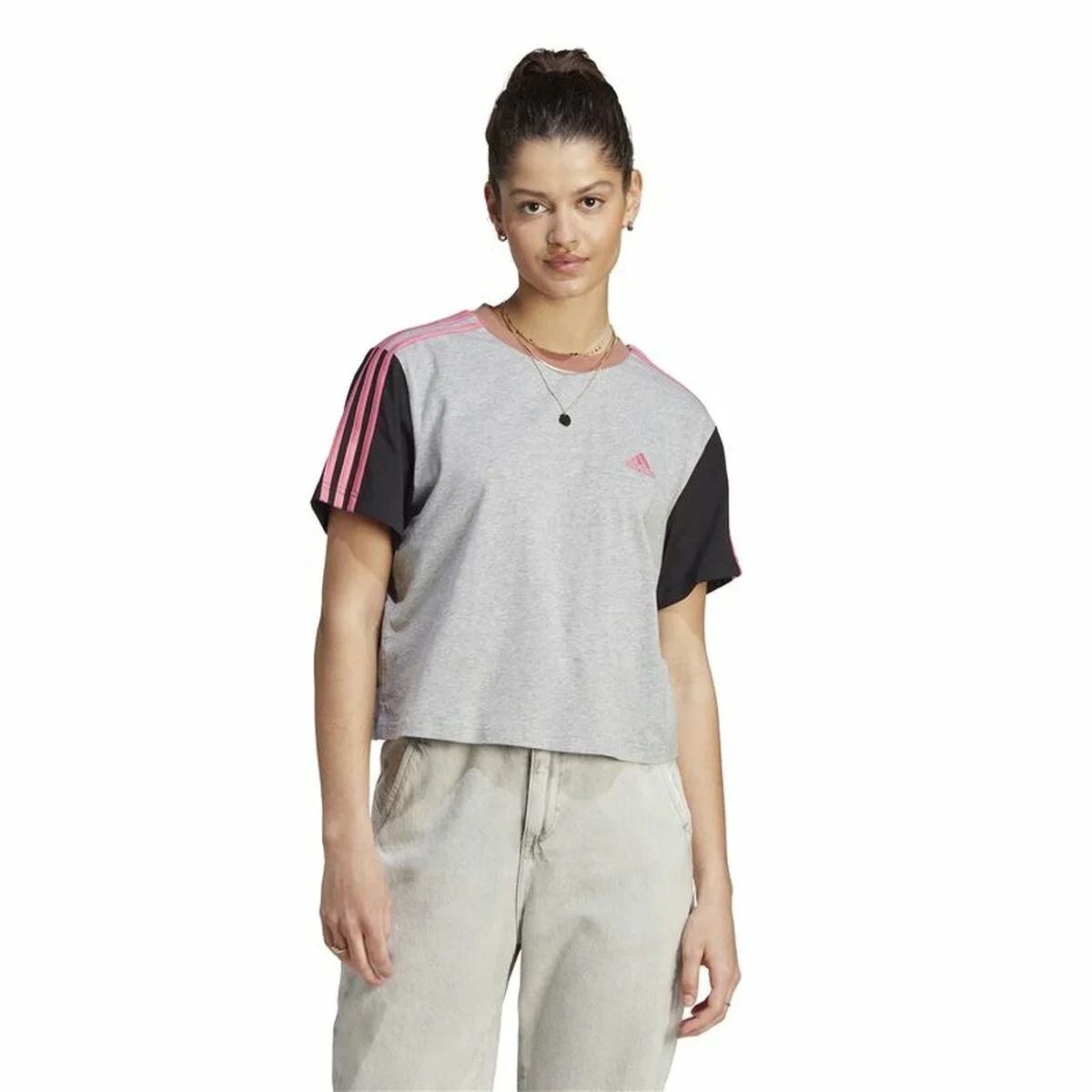 Camiseta de Manga Corta Mujer Adidas 3S Cr Gris