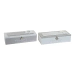 Caja Decorativa DKD Home Decor Metal Madera MDF (24 x 8 x 6 cm) (2 pcs)