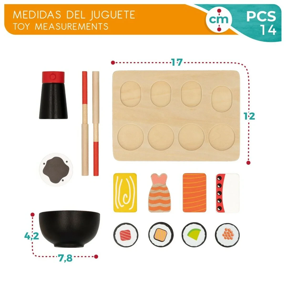 Juego de Madera Woomax Sushi 14 Piezas (6 Unidades)