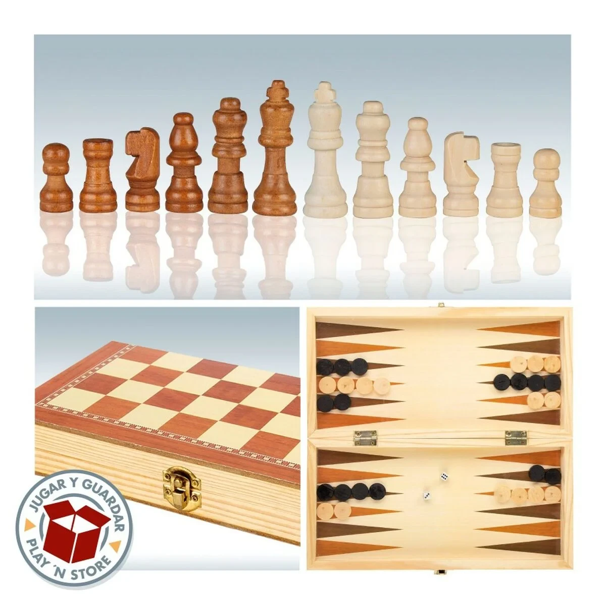 Tablero de Ajedrez y Damas CB Games Madera Backgammon (6 Unidades)