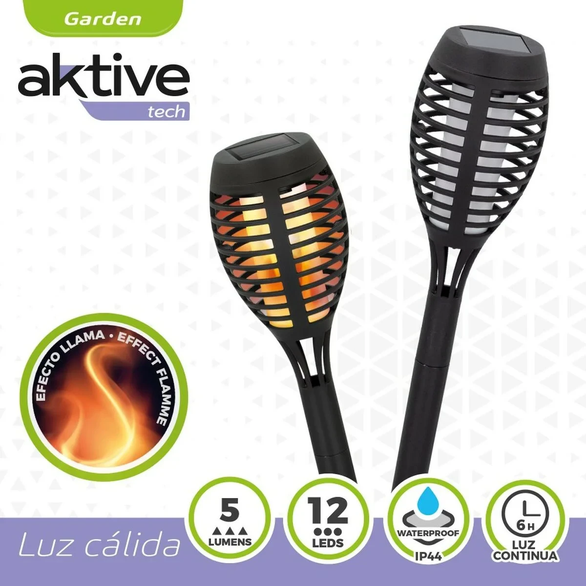 Set de antorchas solares de jardín Aktive Plástico 7,5 x 50 x 7,5 cm (4 Unidades)