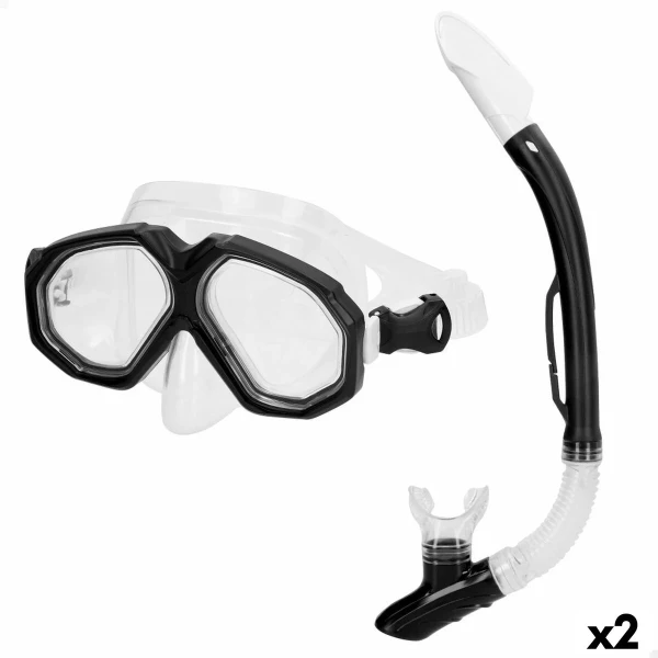 Gafas de Buceo con Tubo AquaSport Negro Adultos (2 Unidades)