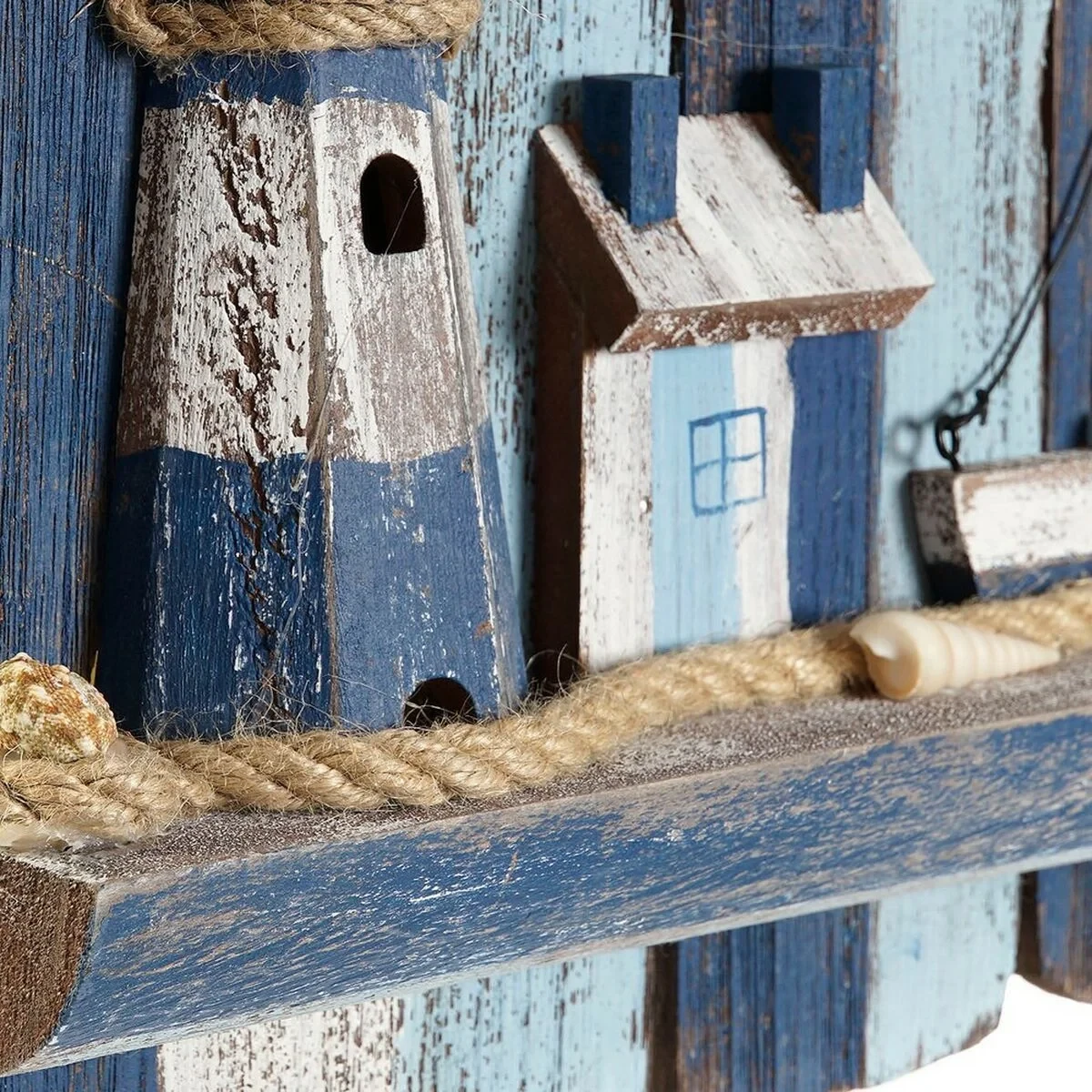 Decoración de Pared DKD Home Decor Faro Mediterráneo Abeto (36.5 x 6.5 x 29.5 cm)