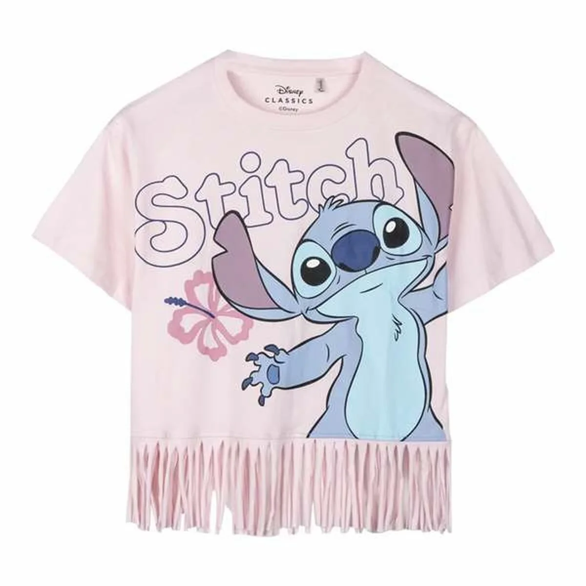 Camiseta de Manga Corta Infantil Stitch Azul Rosa