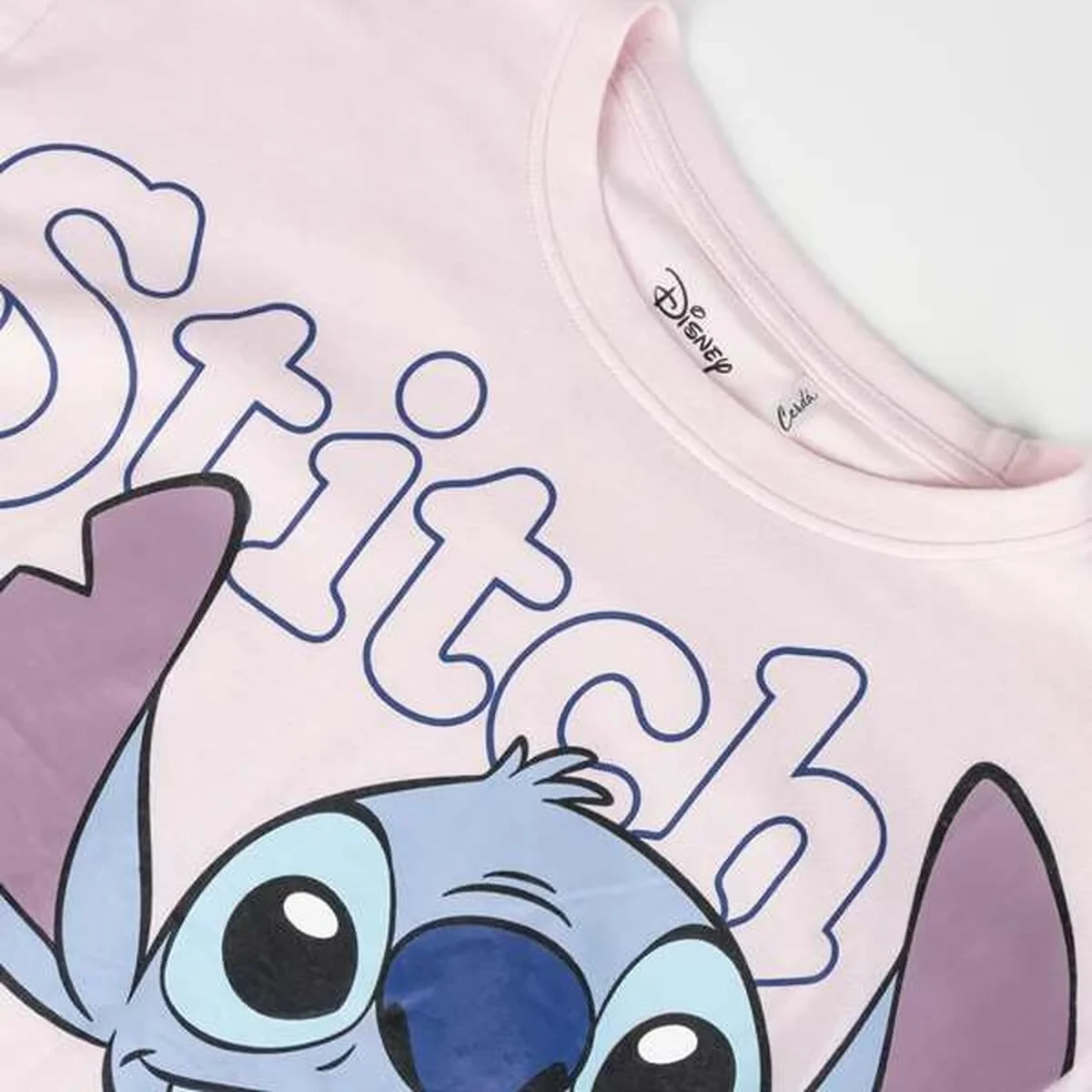 Camiseta de Manga Corta Infantil Stitch Azul Rosa
