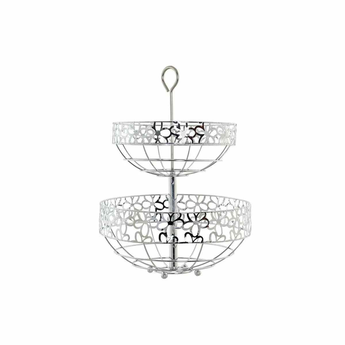 Frutero DKD Home Decor Plata Metal Flores (28 x 28 x 39 cm)