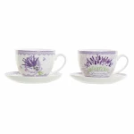 Taza con Plato DKD Home Decor Blanco Verde Lila Porcelana 220 ml (2 Unidades)
