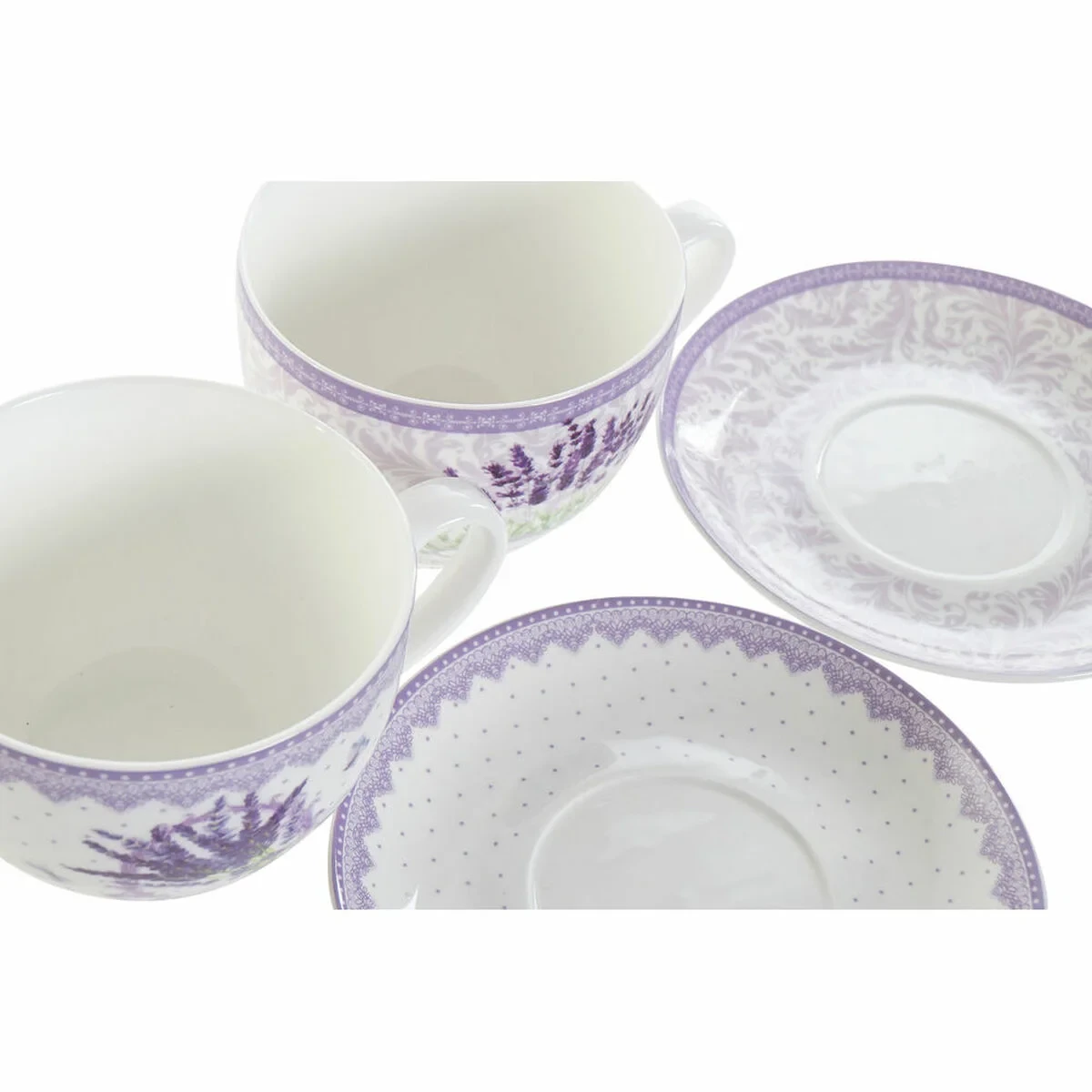 Taza con Plato DKD Home Decor Blanco Verde Lila Porcelana 220 ml (2 Unidades)